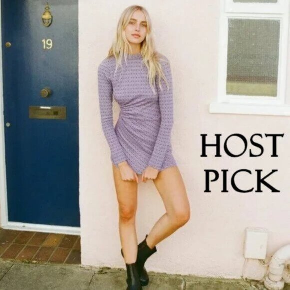 NWT Zara lilac jacquard print cut out back, heart detail side short dress, L - Picture 3 of 9